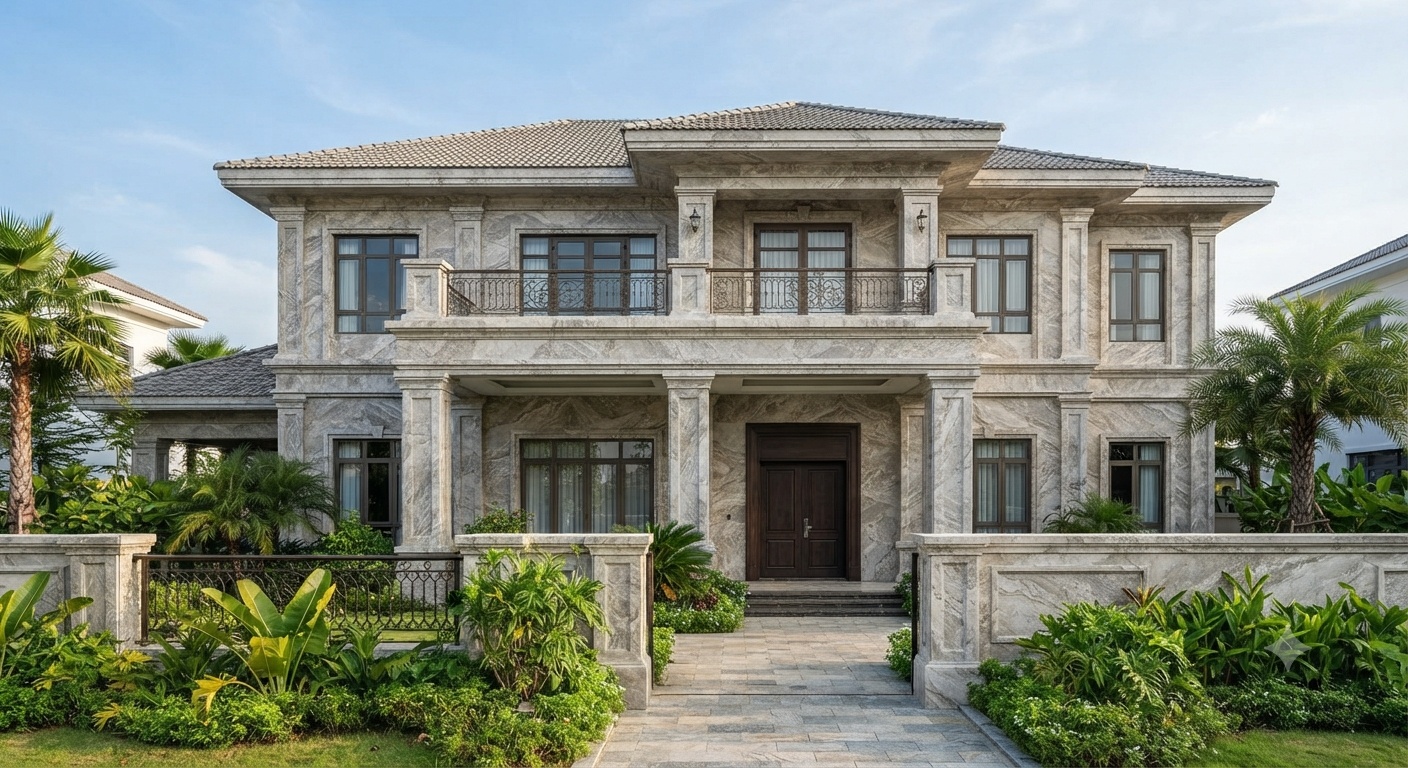 Nội dung cốt lõi của việc ứng dụng sơn giả đá cho toàn bộ mặt tiền