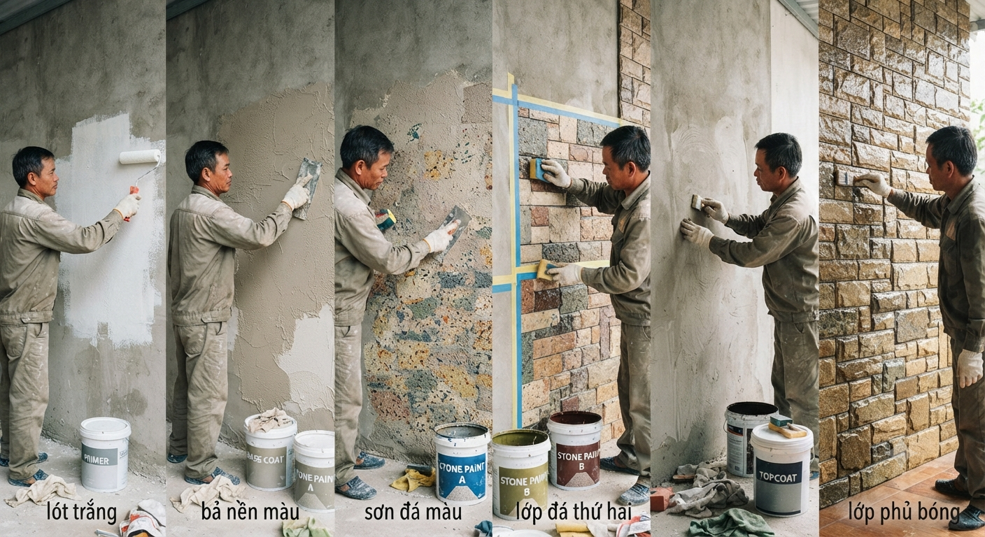 Quy trình thi công sơn giả đá chi tiết từng bước