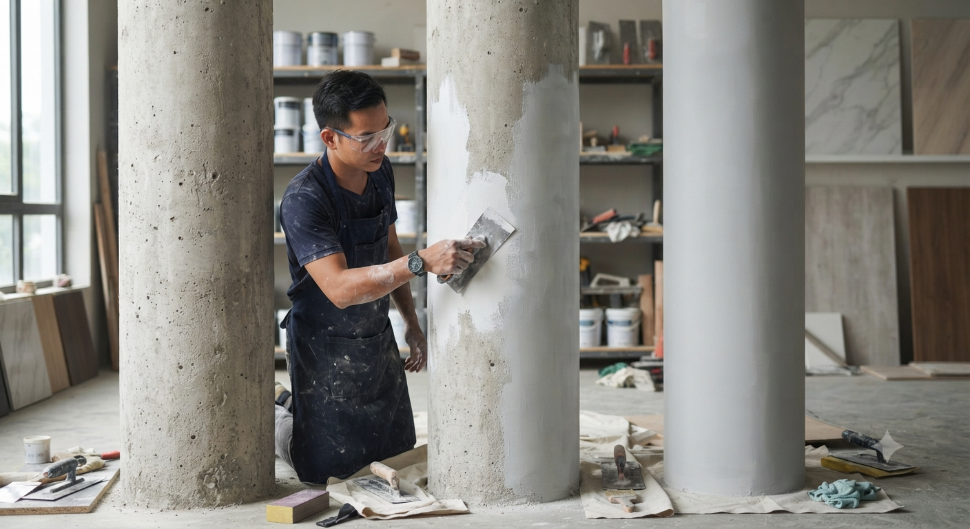 Vai trò của việc xử lý nền trong thi công sơn cột giả gỗ