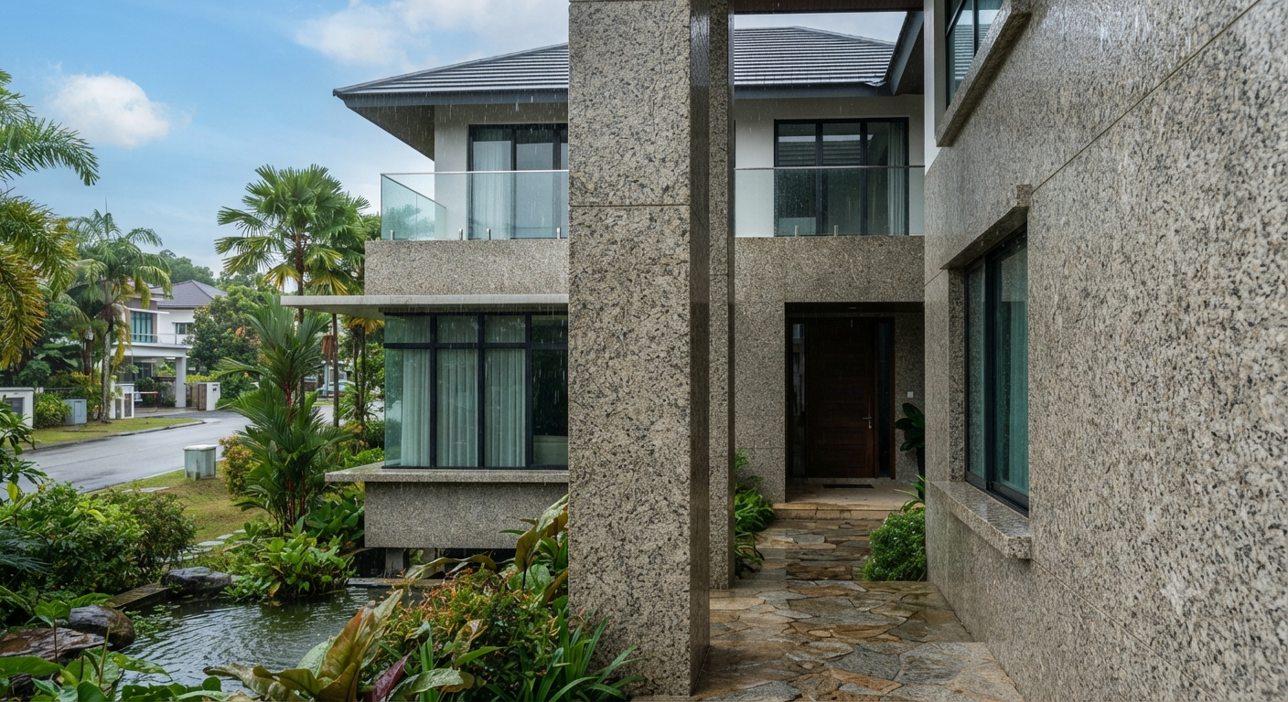 Sơn giả đá mặt tiền có chịu mưa nắng tốt không?