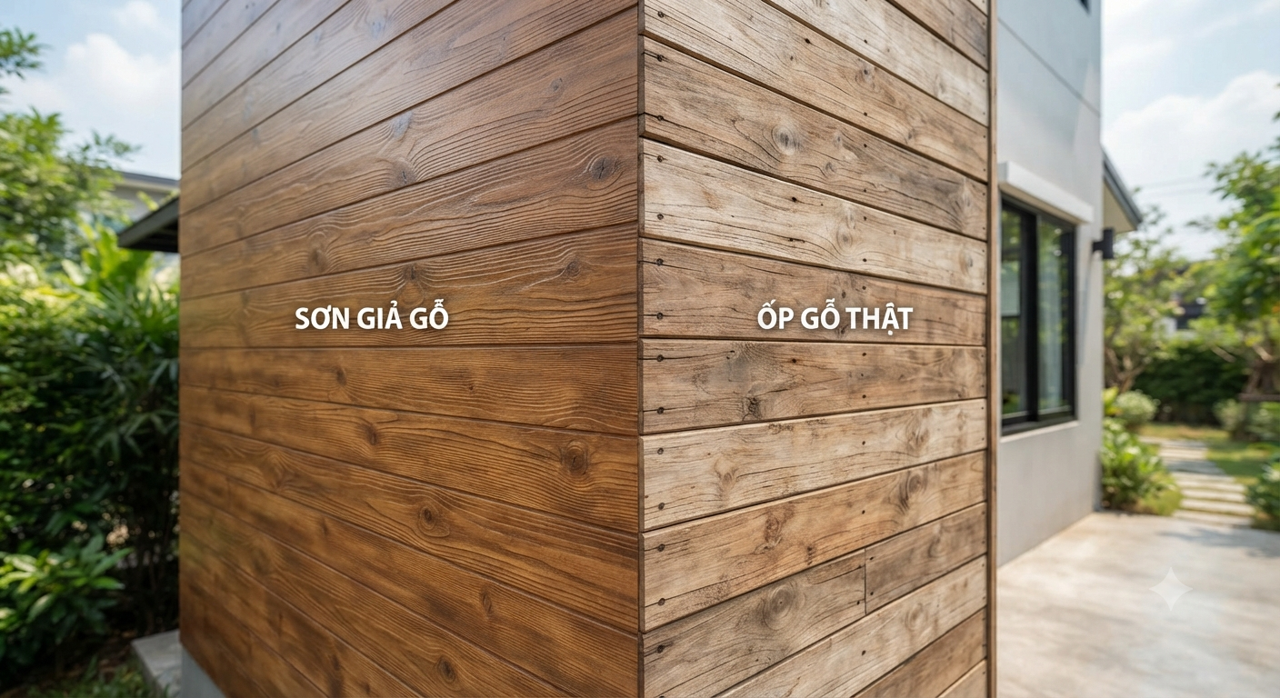 So sánh chi tiết giữa sơn giả gỗ và ốp gỗ thật ngoài trời